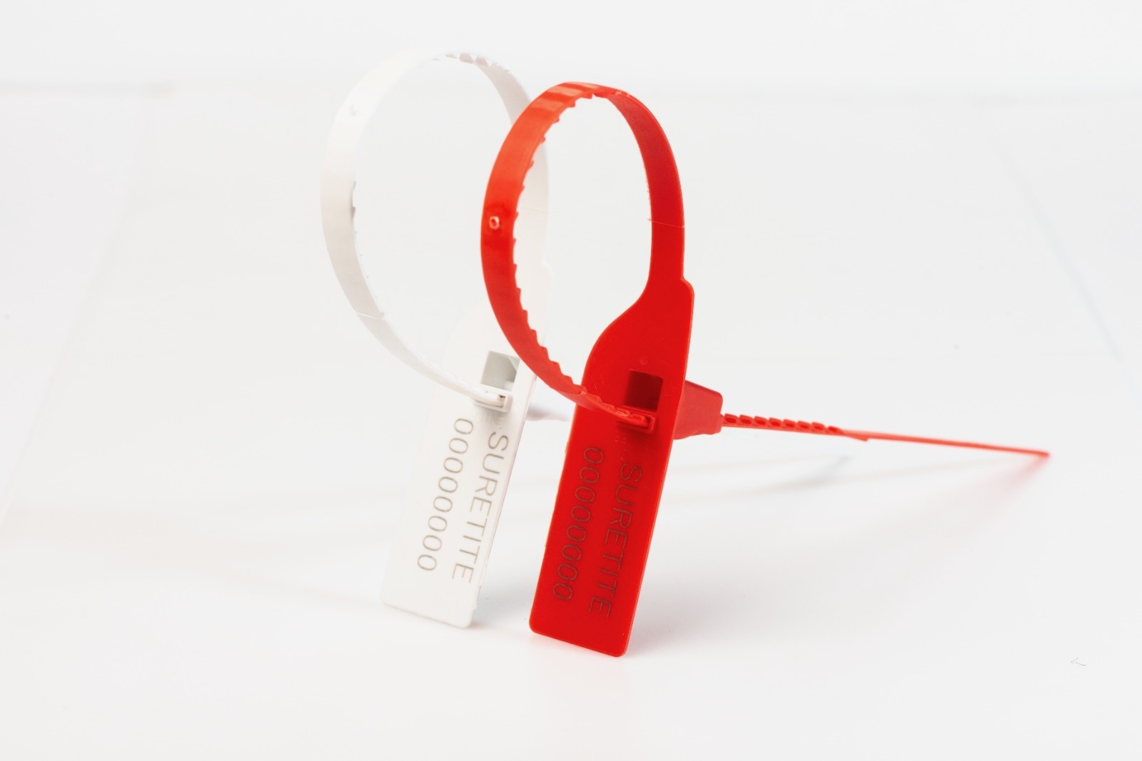 Various colorful plastic security seals.
